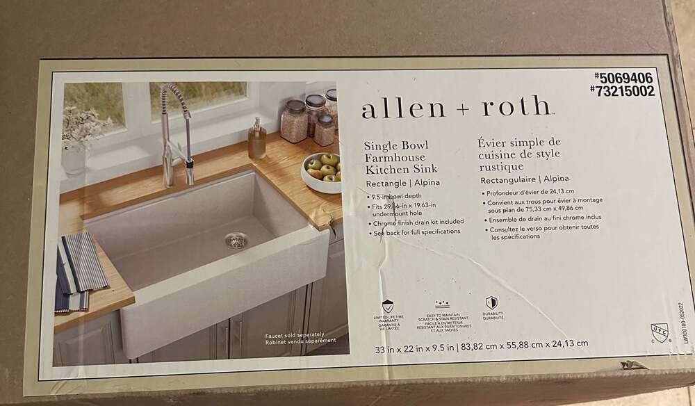 allen + roth Alpina 33-in x 22-in Single Bowl Farmhouse Kitchen Sink
